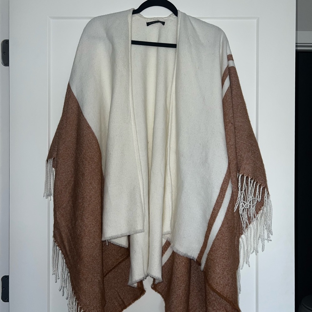Francesca's Cream and Brown Shawl with Fringe Detail